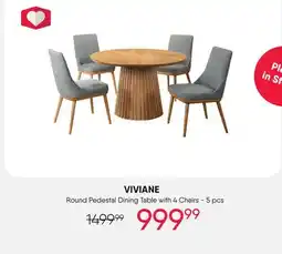 Meubles RD Viviane - Round Pedestal Dining Table with 4 Chairs - Grey offer