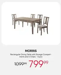 Meubles RD Morris - Rectangular Dining Table with Storage Compartments and 4 Chairs - Grey offer