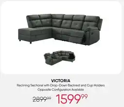 Meubles RD Victoria - Reclining Sectional with Drop-Down Backrest and Cup Holders - Dark Grey offer