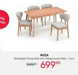 Meubles RD Nizza - Rectangular Dining Table with 4 Rubberwood Chairs - 66 in x 35.5 in offer