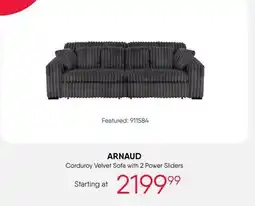 Meubles RD ARNAUD Corduroy Velvet Sofa with 2 Power Sliders offer
