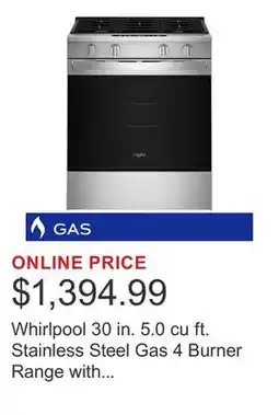 Costco Whirlpool 30 in. 5.0 cu ft. Stainless Steel Gas 4 Burner Range with Air Cooking Technology offer