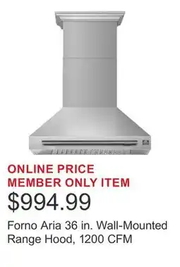 Costco Forno Aria 36 in. Wall-Mounted Range Hood, 1200 CFM offer