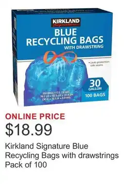 Costco Kirkland Signature Blue Recycling Bags with drawstrings Pack of 100 offer