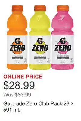 Costco Gatorade Zero Club Pack 28 × 591 mL offer