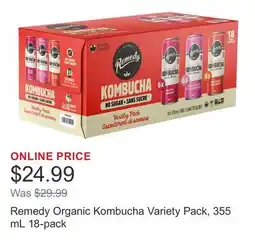 Costco Remedy Organic Kombucha Variety Pack, 355 mL 18-pack offer