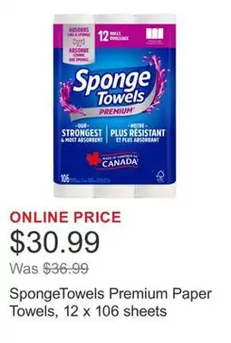 Costco SpongeTowels Premium Paper Towels, 12 x 106 sheets offer