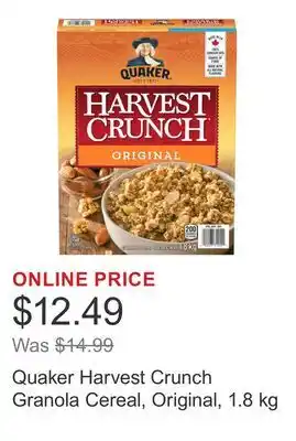 Costco Quaker Harvest Crunch Granola Cereal, Original offer