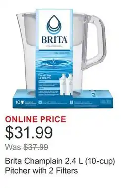 Costco Brita Champlain 2.4 L (10-cup) Pitcher with 2 Filters offer