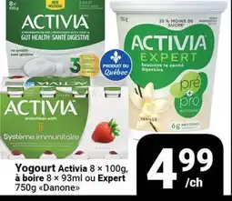 Pasquier Yogourt Activia 8 × 100g, à boire 8 × 93ml ou Expert 750g Danone offer