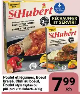 Pasquier Poulet et légumes, Boeuf braisé, Chili au boeuf, Poulet style fajitas ou piri-piri St-Hubert offer