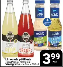 Pasquier Limonade pétillante San Perrio 750ml ou Vinaigrette Le Grec 350ml offer