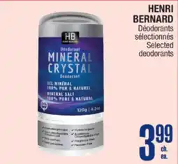 Jean Coutu HENRI BERNARD Selected deodorants offer