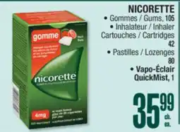 Jean Coutu NICORETTE Gums, 105, Inhaler Cartridges 42 Lozenges 80 QuickMist, 1 offer