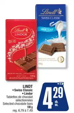 Jean Coutu LINDT Swiss Classic or Lindor Selected chocolate bars offer