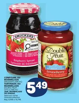 Marché Bonichoix SMUCKER'S (500 mL), DOUBLE FRUIT (375 or 500 mL) JAM, MARMALADE OR SPREAD offer