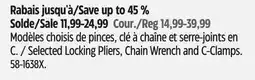 Canadian Tire Selected Locking Pliers, Chain Wrench and C-Clamps offer