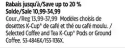 Canadian Tire Selected Coffee and Tea K-Cup Pods or Ground Coffee offer
