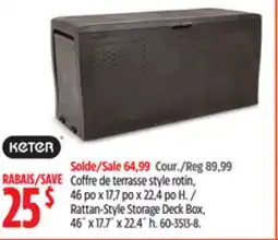 Canadian Tire KETER Rattan-Style Storage Deck Box, 46˝ x 17.7˝ x 22.4˝ h offer