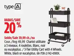 Canadian Tire type A 3-Tier Utility Cart with 4 Wheels offer