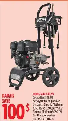 Canadian Tire Simoniz Platinum 3050 PSI Gas Pressure Washer offer
