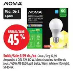 Canadian Tire Noma 60W A19 LED Light Bulbs, Warm White or Daylight offer