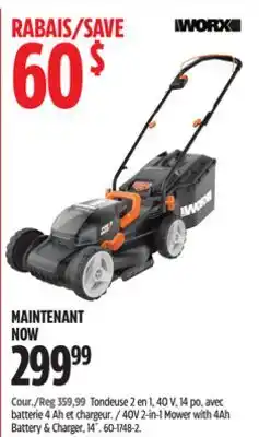 Canadian Tire Worx 40V 2-in-1 Mower with 4Ah Battery & Charger, 14 offer