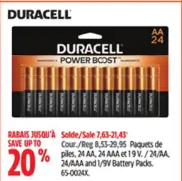 Canadian Tire Duracell 24/AA, 24/AAA and 1/9V Battery Packs offer