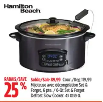 Canadian Tire Hamilton Beach 6-Qt Set & Forget Defrost Slow Cooker offer