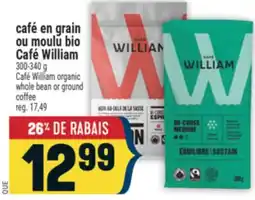 Marché Adonis café en grain ou moulu bio Café William | Café William organic whole bean or ground coffee offer