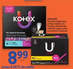 Uniprix U BY KOTEX Serviettes hygiéniques, protège-dessous ou tampons sélectionnés offer