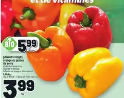 Metro POIVRONS ROUGES, ORANGE OU JAUNES DE SERRE | HOTHOUSE RED, ORANGE OR YELLOW PEPPERS offer
