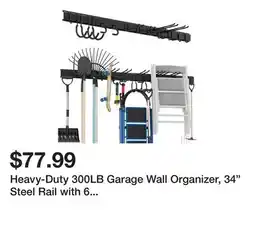 Wayfair Heavy-Duty 300LB Garage Wall Organizer, 34 Steel Rail with 6 Rubber Hooks, Fits 2x4 Studs offer