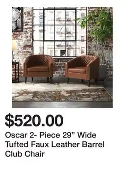 Wayfair Oscar 2- Piece 29 Wide Tufted Faux Leather Barrel Club Chair offer
