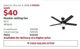 Costco Hunter ceiling fan offer