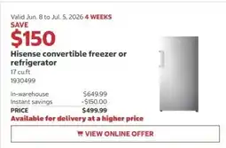 Costco Hisense convertible freezer or refrigerator offer