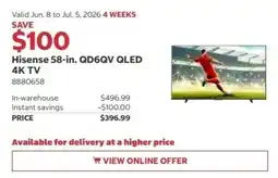 Costco Hisense 58-in. QD6QV QLED 4K TV offer
