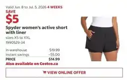 Costco Spyder women's active short with liner offer