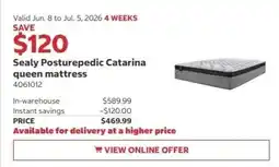 Costco Sealy Posturepedic Catarina queen mattress offer