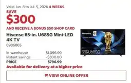 Costco Hisense 65-in. U68SG Mini-LED 4K TV offer