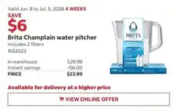 Costco Brita Champlain water pitcher offer