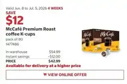 Costco McCafé Premium Roast coffee K-cups offer