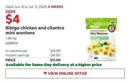 Costco Bibigo chicken and cilantro mini wontons offer