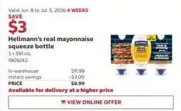 Costco Hellmann's real mayonnaise squeeze bottle offer