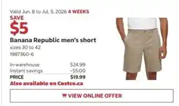 Costco Banana Republic men's short offer