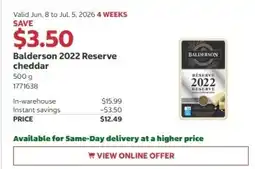 Costco Balderson 2022 Reserve cheddar offer