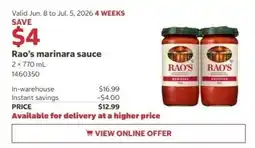 Costco Rao's marinara sauce offer