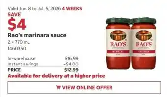 Costco Rao's marinara sauce offer