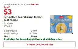 Costco Scoiattolo burrata and lemon zest ravioli offer