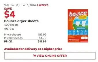 Costco Bounce dryer sheets offer